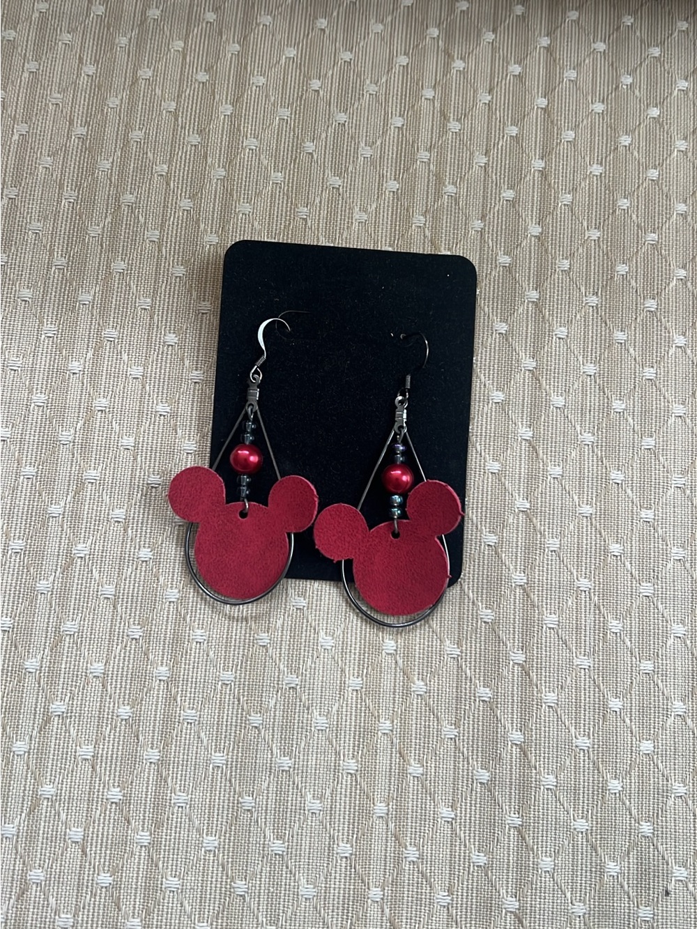 Red Mickey silhouette dangle earrings